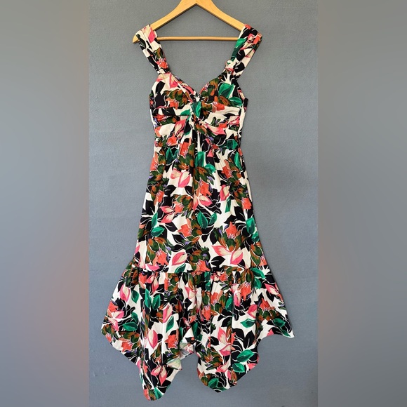 MISA Los Angeles Floral Dress Esperanza Asymmetrical Hem Ruched Bust Midi small - Picture 11 of 16